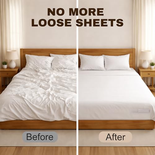 Bed Sheet Holders for Corners, 4PCS Fitted Sheet Holder Straps, Keep Sheets Firm & Tight, Heavy Duty Non-Slip Sheet Clips, Easy Install Lock Design, Fit All Mattress Sizes, No More Loose Sheets