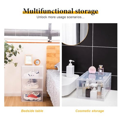 Attelite Shoe Storage Boxes Stackable Clear Shoe Organizer Cabinet,6 Pack | Shoe Box for Entryway Closet,Thicken Sturdy Durable Plastic,Fit up to Men's Size 12,Tool-free Assembly,Magnetic Door