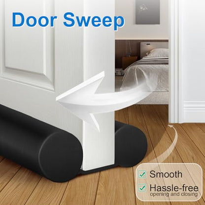MAXTID Large Door Draft Stopper for Bottom of Doors 36” Under Door Sweep | Noise Blocker Black Gap Filler Stoppers Adjustable Doors Seal Sweep Guard, Window Breeze Stoppers, Home Essentials Gadgets