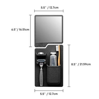 TOOLETRIES Harvey & Oliver, Shower Organizer & Shaving Mirror - Charcoal | Shower grooming station with a clear-view mirror and reusable organiser for everyday grooming.