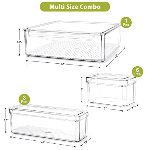 10 Pack Stackable Fridge Organizers and Storage Bins with Lids for Kitchen