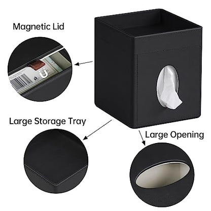 PU Leather Tissue Box Cover Square Tissue Box Holder Tissue Holder | Magnetic Closure, Storage Tray, For Bathroom Night Stands Office Desk Decorative Oganizer