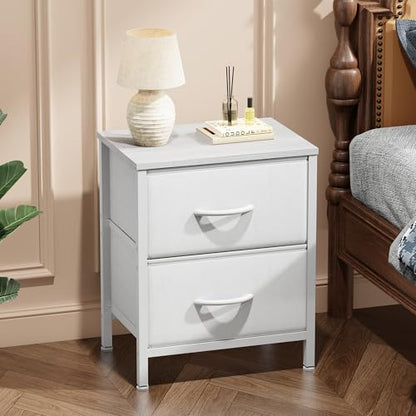 Nightstand Set of 2 with 2 Storage Drawers, 20" He... (White | Metal)