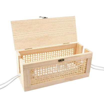 JJSQ Cable Management Box, Large Cable Box Hider for Power Strip & Router, Natural Wooden Cord Organizer Box, Cable Storage Box to Hide Cords, Desk Cord Organizer 12.6 × 5.1× 5.5 in