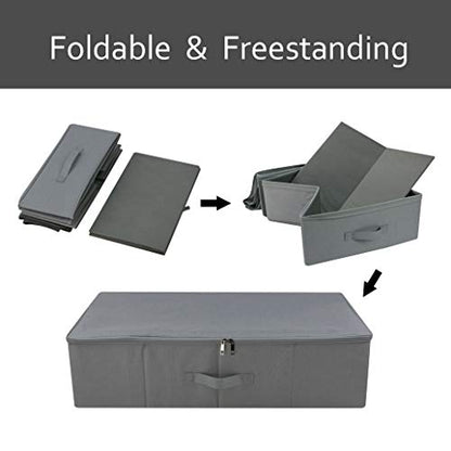 Under Bed Clothing Storage Organizer Boxes with Lid, Dark Gray | Underbed Storage Basket Container, 27.5*15.7*7", Folding, Rigid Sturdy Fabric Bins, 3-Size Zipper, Washable,space saving