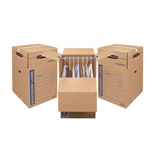 Bankers Box 3-Pack Tall Wardrobe Moving Boxes, 24" x 24" x 40" | Move hanging clothes from closet to truck with wardrobe boxes that reduce folding, wrinkles, and repacking.