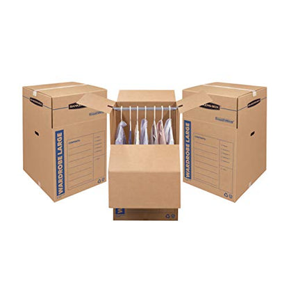 Bankers Box 3-Pack Tall Wardrobe Moving Boxes, 24" x 24" x 40" | Move hanging clothes from closet to truck with wardrobe boxes that reduce folding, wrinkles, and repacking.