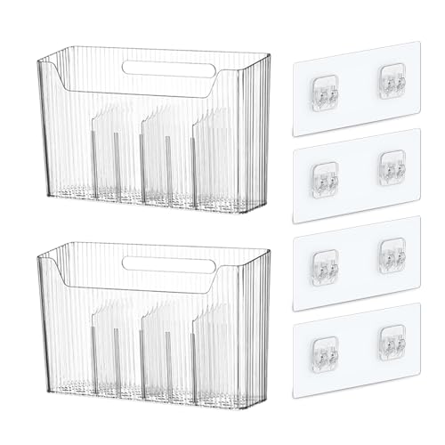 Lae Nuvole Cabinet Door Storage 2-Pack, Clear Adhesive Organizer for Wall | 2.75" Depth, 3 Adjustable Dividers, No-Drill Mount, Renter Friendly, BPA-Free, Holds 15 lbs, for Narrow Space