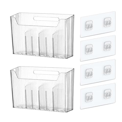Lae Nuvole Cabinet Door Storage 2-Pack, Clear Adhesive Organizer for Wall | 2.75" Depth, 3 Adjustable Dividers, No-Drill Mount, Renter Friendly, BPA-Free, Holds 15 lbs, for Narrow Space