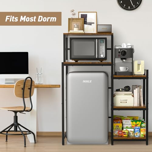 Mini Fridge Stand with Storage Shelves, 5-Tier Mini Fridge Cabinet, Brown | Microwave Organizer Shelf and Baker Rack, Wood Utility Storage Shelf with Mini Fridge Storage Space for Dorm Kitchen