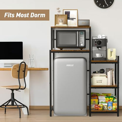 Mini Fridge Stand with Storage Shelves, 5-Tier Mini Fridge Cabinet, Brown | Microwave Organizer Shelf and Baker Rack, Wood Utility Storage Shelf with Mini Fridge Storage Space for Dorm Kitchen