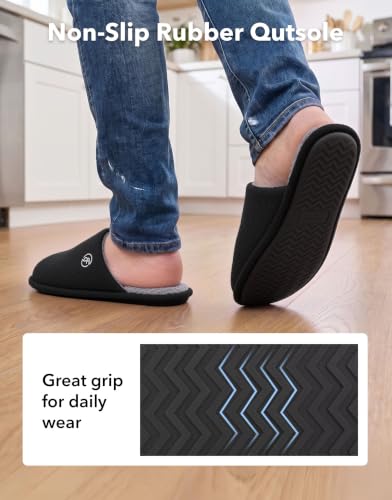 EverFoams Men's Cotton Knit Slippers Memory Foam Breathable House Shoes | machine washable,birthday gifts,anti-slip sole,lightweight,indoor