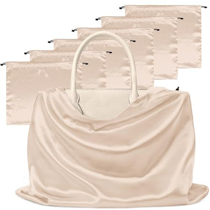 Manyshofu Beige Satin Dust Bags, 7 Pack Drawstring Storage 23.6x19.6 | Protects Handbags From Dust And Moisture, Soft Breathable Fabric, Washable Drawstring Closure, Folds For Travel, 7 Pack