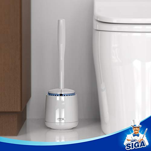 MR.SIGA Toilet Bowl Brush and Holder, Sturdy Long Handle, White, 1 Pack | Automatic lid design, upgraded ventilation, replaceable toilet brush head dries quickly