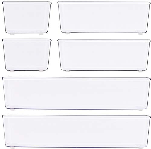 Simple Houseware Clear Desk Drawer Organizer, Assorted Sizes, 6 Packs | For Desk, Office, Bathroom, Makeup, and Craft Storage