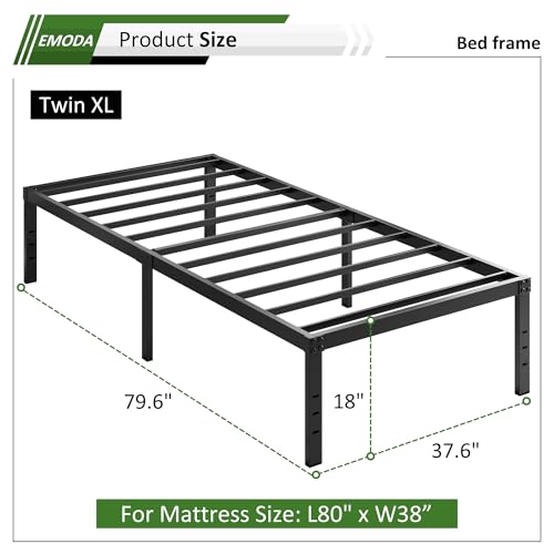 EMODA 18 Inch Twin XL Bed Frames Heavy Duty with Tall Storage Space | XL Twin Metal Platform Bed Frame No Box Spring Needed Noise Free, Easy Assembly, Black