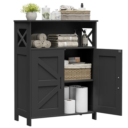 Farmhouse Bathroom Storage Cabinet with Doors, Small Floor Cabinet | Toilet Paper Cabinet with Adjustable Shelf, Freestanding Storage Cabinet for Kitchen/Laundry/Living Room, 24"W, Black