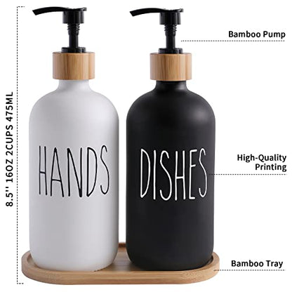Soap Dispenser Set, Black & White | Contains Hand and Dish Soap Dispenser, Suitable for Kitchen Decor