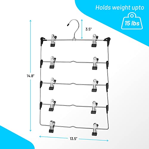 DEILSY™ 5-Tier Pants Hangers with Clips Non Slip Skirt Hangers 3 Pack | Multi pants hanger with rubber-coated clips, space saving hangers, hangers for shorts, skirts, trousers and other garments