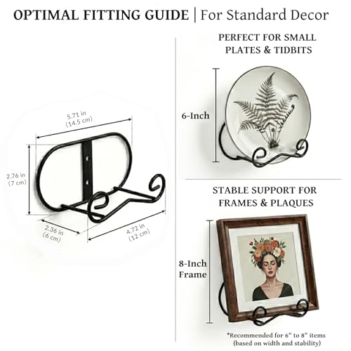 LIONWEI LIONWELI Wall Mount Plate Display Stands - 2 Pack Black Iron Easel Holders - Vertical Wall Hangers for Decorative Plates, Picture Frames, Art