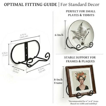 LIONWEI LIONWELI Wall Mount Plate Display Stands - 2 Pack Black Iron Easel Holders - Vertical Wall Hangers for Decorative Plates, Picture Frames, Art