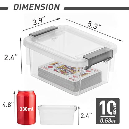 Citylife 0.53 QT 10 Packs Small Storage Bins Plastic Storage Container Stackable Box with Lids for Organizing, Clear White | Plastic Box for Beads, Buttons, Sewing Supplies, Office Supplies and Small Toys