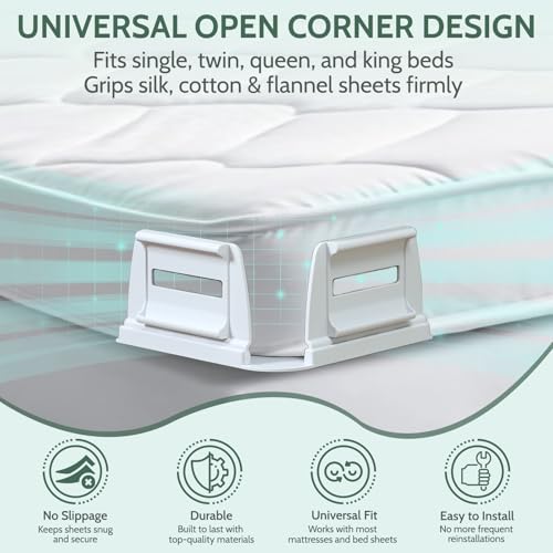 Sheet Holders - Bed Sheet Holders for Corners Heavy Duty Fitted Sheet Holders Keep Sheets Firm & Tight Bed Sheet Grippers Lock Bed Sheets Holders for All Mattress Sizes Bedsheet Clips Easy Setup