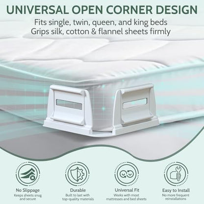 Sheet Holders - Bed Sheet Holders for Corners Heavy Duty Fitted Sheet Holders Keep Sheets Firm & Tight Bed Sheet Grippers Lock Bed Sheets Holders for All Mattress Sizes Bedsheet Clips Easy Setup