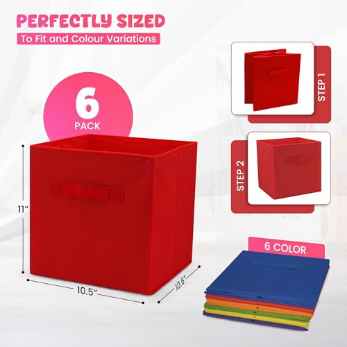 4E's Novelty 6 Packs 11 Inch Rainbow Color Storage Cube Bins, Colorful Storage Baskets For Nursery, Kids Room, Fabric Baskets For Toys, Clothes, Boho Cube Bins for Classroom Organization & Storage