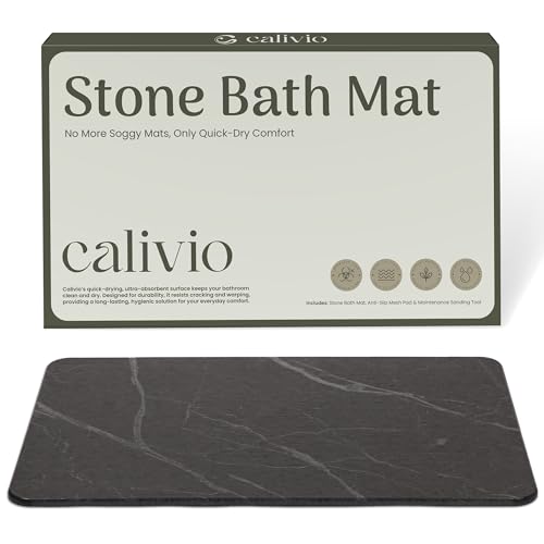 Quick Dry Shower Stone Bath Mat, Super Absorbent & Non-Slip 24 x 16 Inch Diatomaceous Earth Mat, Durable & Easy to Clean Diatomite Bath Mat for Bathroom Floor/Kitchen (Charcoal)