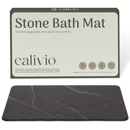 Quick Dry Shower Stone Bath Mat, Super Absorbent & Non-Slip 24 x 16 Inch Diatomaceous Earth Mat, Durable & Easy to Clean Diatomite Bath Mat for Bathroom Floor/Kitchen (Charcoal)