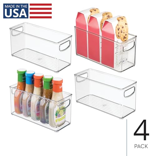 iDesign Slim Clear Plastic Stackable Storage Bin, Tall Narrow, 4-Pack | Kitchen or Pantry Organizer
