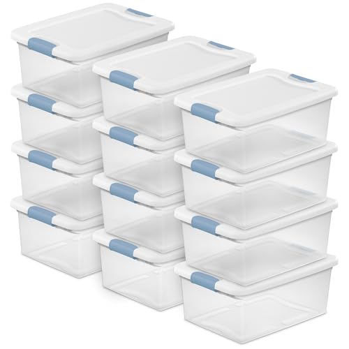 15 Qt Latching Storage Box, Stackable Bin with Lat... (12 Count | White | Plastic)