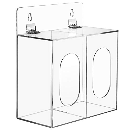 MyGift Premium Clear Acrylic Personal Face Mask Storage Box, Wall Mounted Disposable Glove Dispenser Container with 2 Compartments