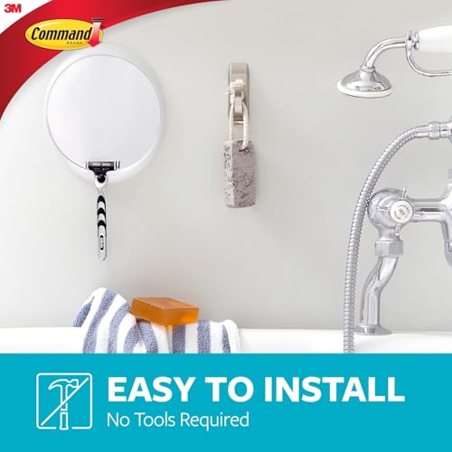 Command Large Satin Nickel Bath Hooks, 1 Hook, 2 Strips | Water Resistant, Damage-Free Hanging, Ideal for Bathroom Organization, Great for Hanging Bath Robes, Holds up to 5 lb