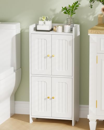 BEWISHOME Small Floor Cabinet,Toilet Paper Storage,Bathroom Storage Cabinet | with 4 Doors and Shelves, Bathroom Organizers and Storage for Small Spaces, White 7.9" D x 14.6" W x 31" H YYG11W