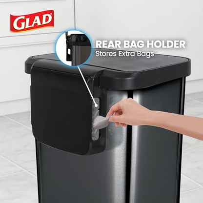 Glad Stainless Steel Trash Can with Clorox Odor Protection, 20 Gal, Pewter | Odor Protection | Large Metal Kitchen Garbage Bin w/ Soft Close Lid, Garbage Bag Rings, Step On Foot Pedal and Waste Bag Roll