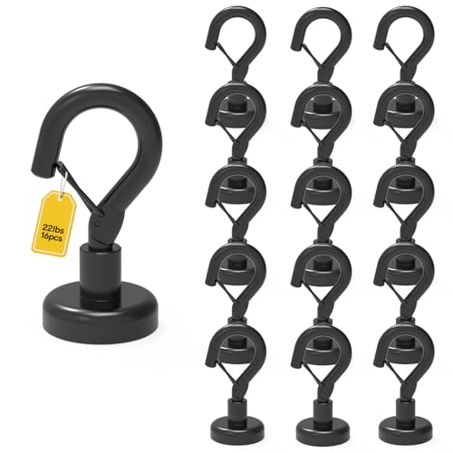 Ant Mag Magnetic Hooks Heavy Duty 22LBS Strong Magnet Snap Hooks 16 Pack | Great Hanging for Refrigerator, Cruise Cabin, Grill, Wreath, Kitchen, Office, No Drilling Secure Hold Black