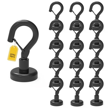 Ant Mag Magnetic Hooks Heavy Duty 22LBS Strong Magnet Snap Hooks 16 Pack | Great Hanging for Refrigerator, Cruise Cabin, Grill, Wreath, Kitchen, Office, No Drilling Secure Hold Black
