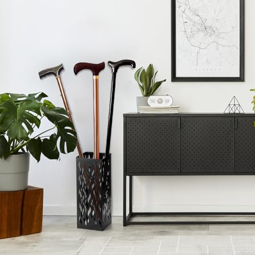 Noamus Metal Umbrella Holder, Heavy Square Canes Walking Sticks Stand Rack, Freestanding Rain Collection Umbrella Organizer, Black Umbrella Storage Bin for Entryway, Home, Office, 6.1"x6.1"x15.7"
