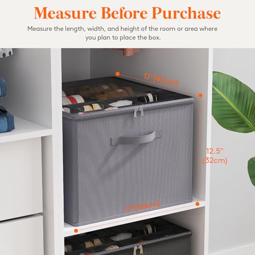 Lifewit Shoe Storage Organizer for Closet, Fabric Large Shoe Box Storage Containers with Clear Cover, Foldable Bins for Boots Heels Sneakers Fits 24-32 Pairs (Each 12-16 Pairs) 2 Pack Gray
