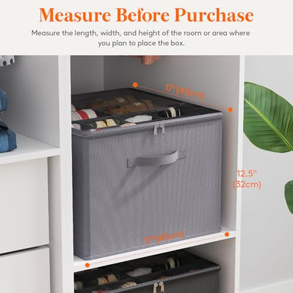 Lifewit Shoe Storage Organizer for Closet, Fabric Large Shoe Box Storage Containers with Clear Cover, Foldable Bins for Boots Heels Sneakers Fits 24-32 Pairs (Each 12-16 Pairs) 2 Pack Gray