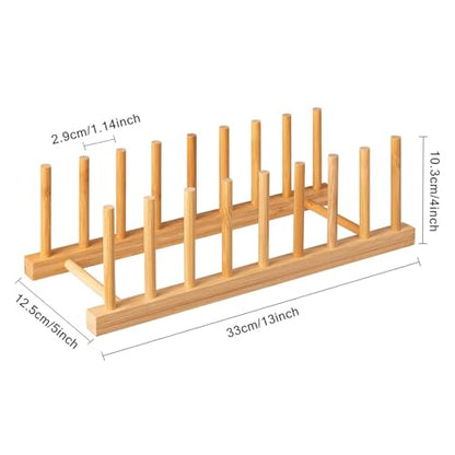 HBlife 4pcs Bamboo Dish Plate Bowl Cup Book Pot Lid Cutting Board Drying Rack Stand Drainer Storage Holder Organizer Kitchen Cabinet (Keep Dry)