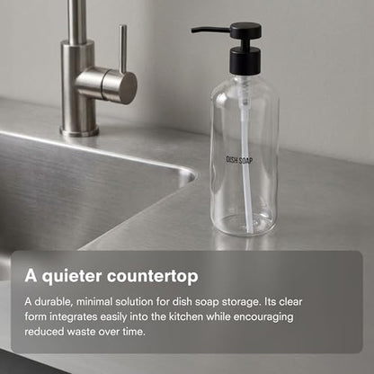 Glass Dish Soap Dispenser Pump for Kitchen Sink | Liquid Dish Soap Refill Bottle | Made with Clear Borosilicate Glass and Black Stainless Steel | 16 Oz Dispenser
