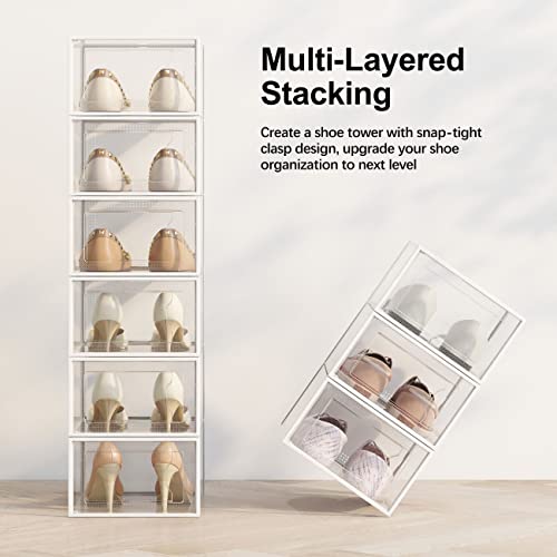 XXX-Large Fit Size 14 Shoe Storage Box, Clear Plastic Stackable Shoe Organizer for Closet, Shoe Rack Sneaker Container Bin Holder for Entryway, Closet, Under Bed