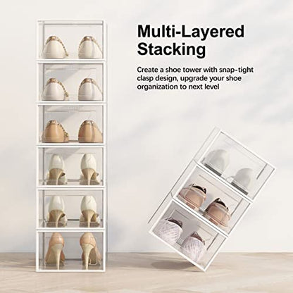 XXX-Large Fit Size 14 Shoe Storage Box, Clear Plastic Stackable Shoe Organizer for Closet, Shoe Rack Sneaker Container Bin Holder for Entryway, Closet, Under Bed