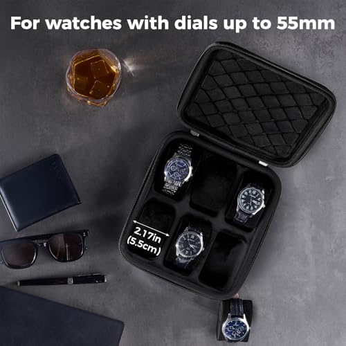 ProCase 6-Slot Travel Watch Case for Men, Hard Shell Storage Box -Black | Travel Watch Box for Watch Bracelet Accessories, Zippered Organizer Bag Fathers Day Gift for Dad