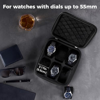 ProCase 6-Slot Travel Watch Case for Men, Hard Shell Storage Box -Black | Travel Watch Box for Watch Bracelet Accessories, Zippered Organizer Bag Fathers Day Gift for Dad