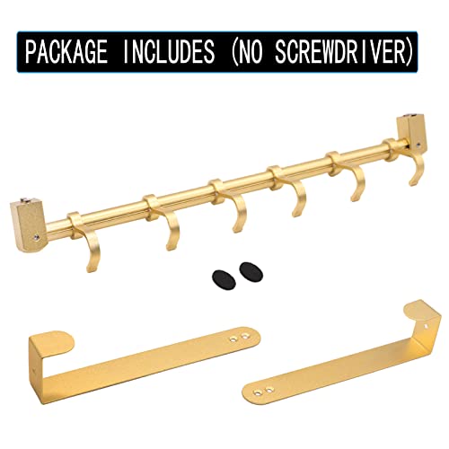Over The Door Hooks Door Hanger, Moving 6-Hooks Over Door Coat Rack for Hanging, Aluminum Heavy Duty Door Organizer for Towel Robe Hat Bag, Behind Back of Door Bathroom (Gold)