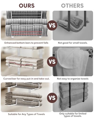 Hanging Towel Racks for Bathroom No Drill - Over T... (Silver | Metal)